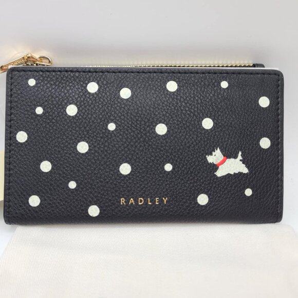 RADLEY LONDON Handbags - Radley London Leather Spotty Medium Ziptop Wallet Black White NEW! NWT!